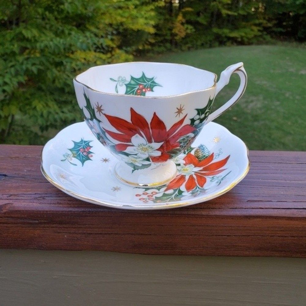 Queen Anne Noel bone china cup and saucer set christmas holiday